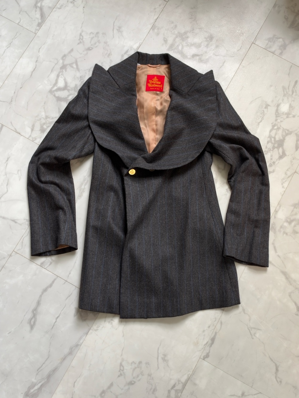 Vivienne Westwood Charcoal Pinstripe Shawl-Collar Blazer
